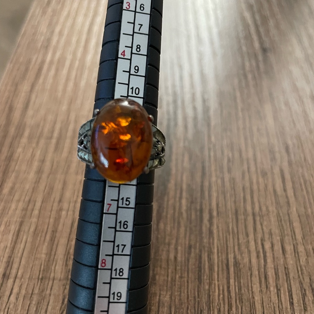 Used- Amber .925 Silver Ring - Sz 6